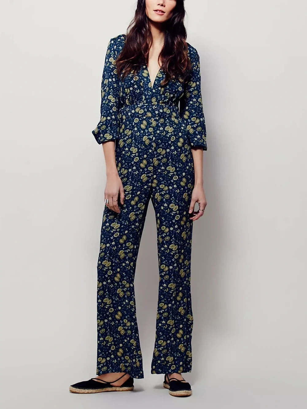 Free People FP Women’s Some Like It Hot Midnight Combo Floral Jumpsuit Size 2